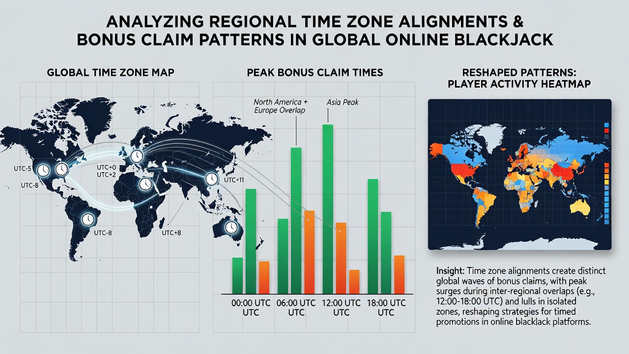 Chart displaying hourly bonus claim volumes across time zones in online blackjack