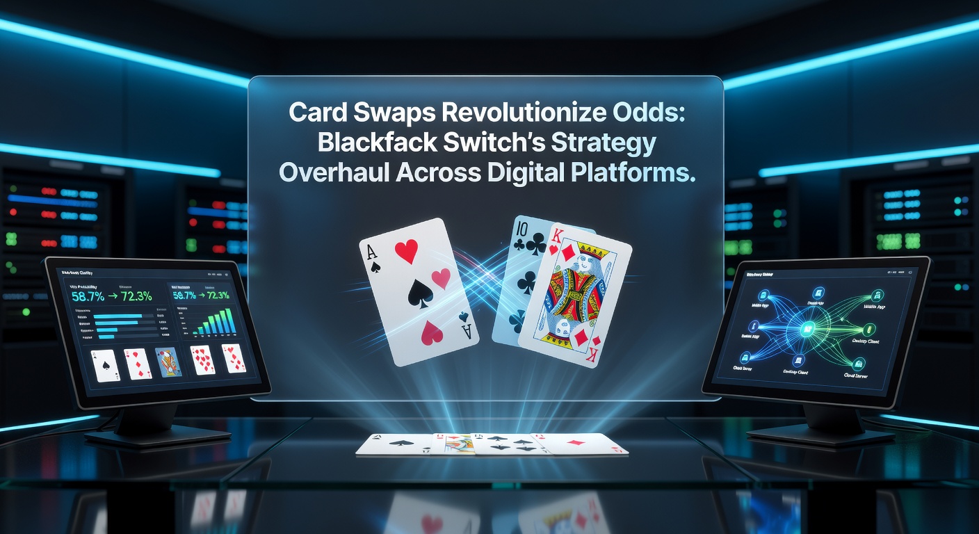 Digital screen showing Blackjack Switch table with swapped cards between two hands, highlighting the switch mechanic in action on an online platform