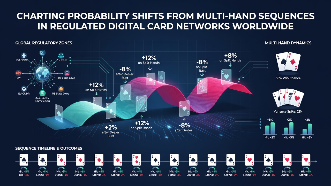 Analytics dashboard showing probability shift graphs from multi-hand sequences in worldwide digital card networks