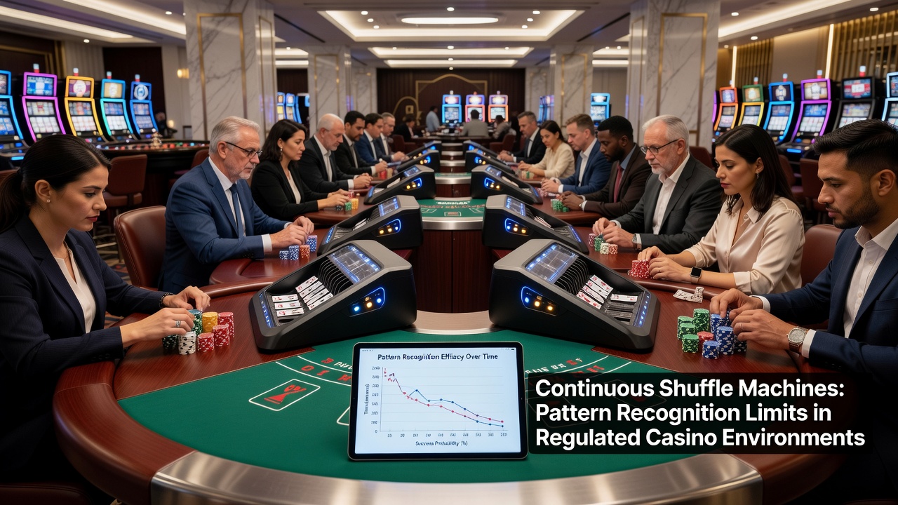 Continuous shuffle machine installed at a regulated casino blackjack table with cards in motion