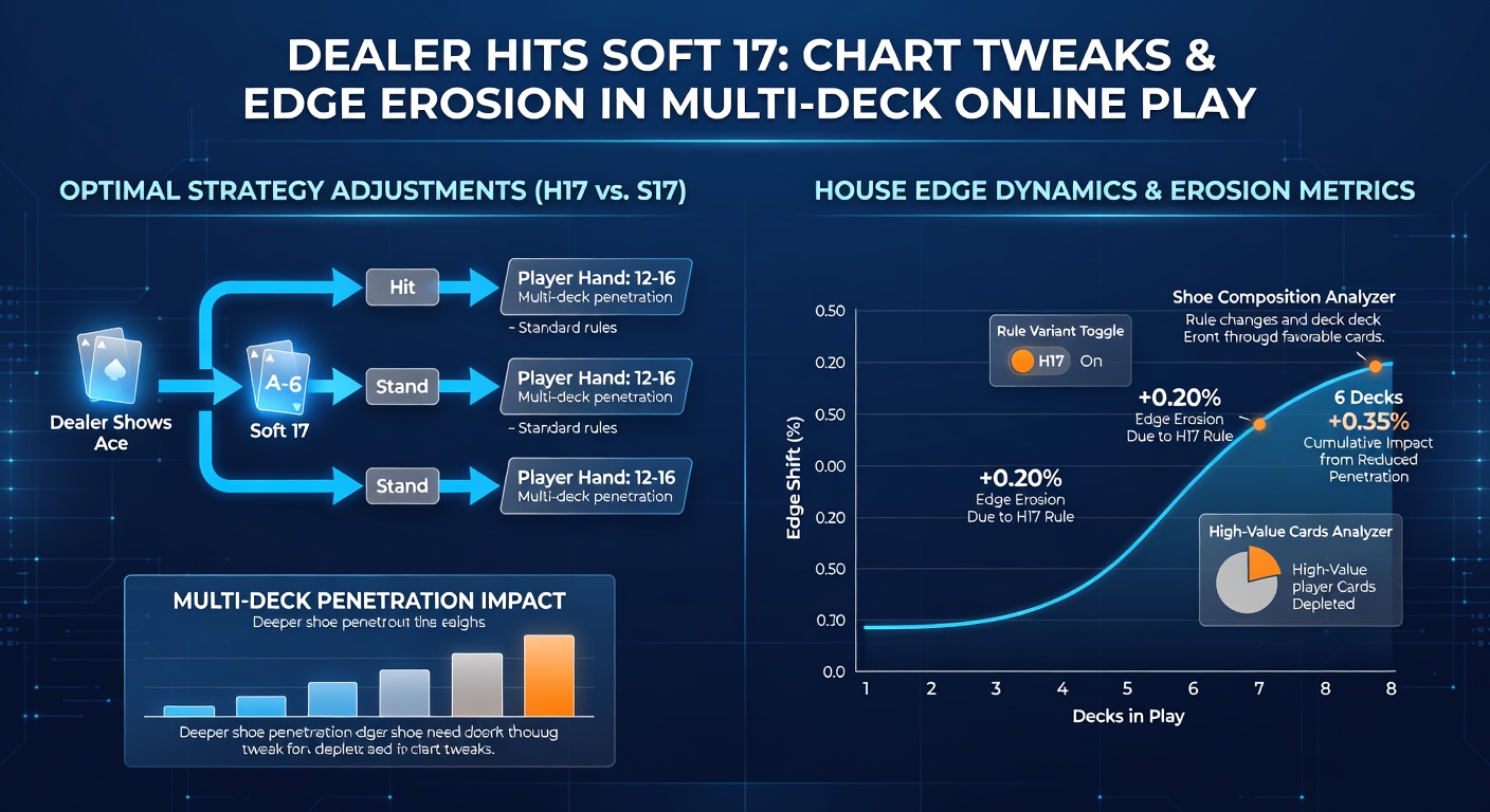 Comparison of H17 and S17 basic strategy charts for six-deck blackjack, showing key decision divergences