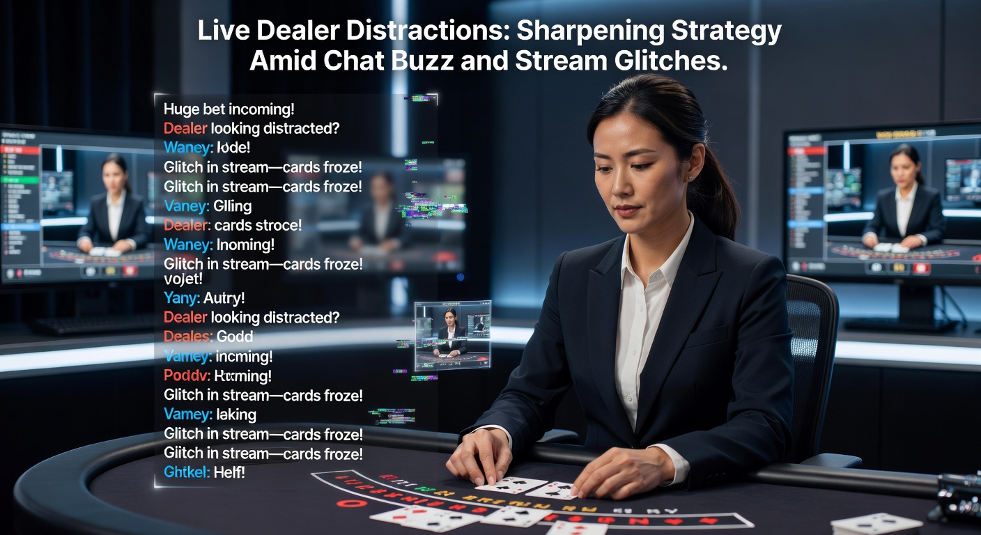 Live dealer table with chat overlay and subtle stream lag visible, capturing the buzz of online play