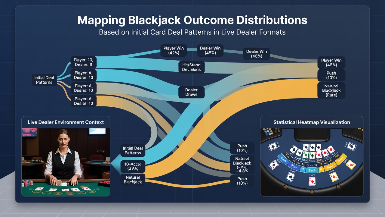 Data visualization chart displaying outcome probability curves for different initial blackjack hands in live dealer games