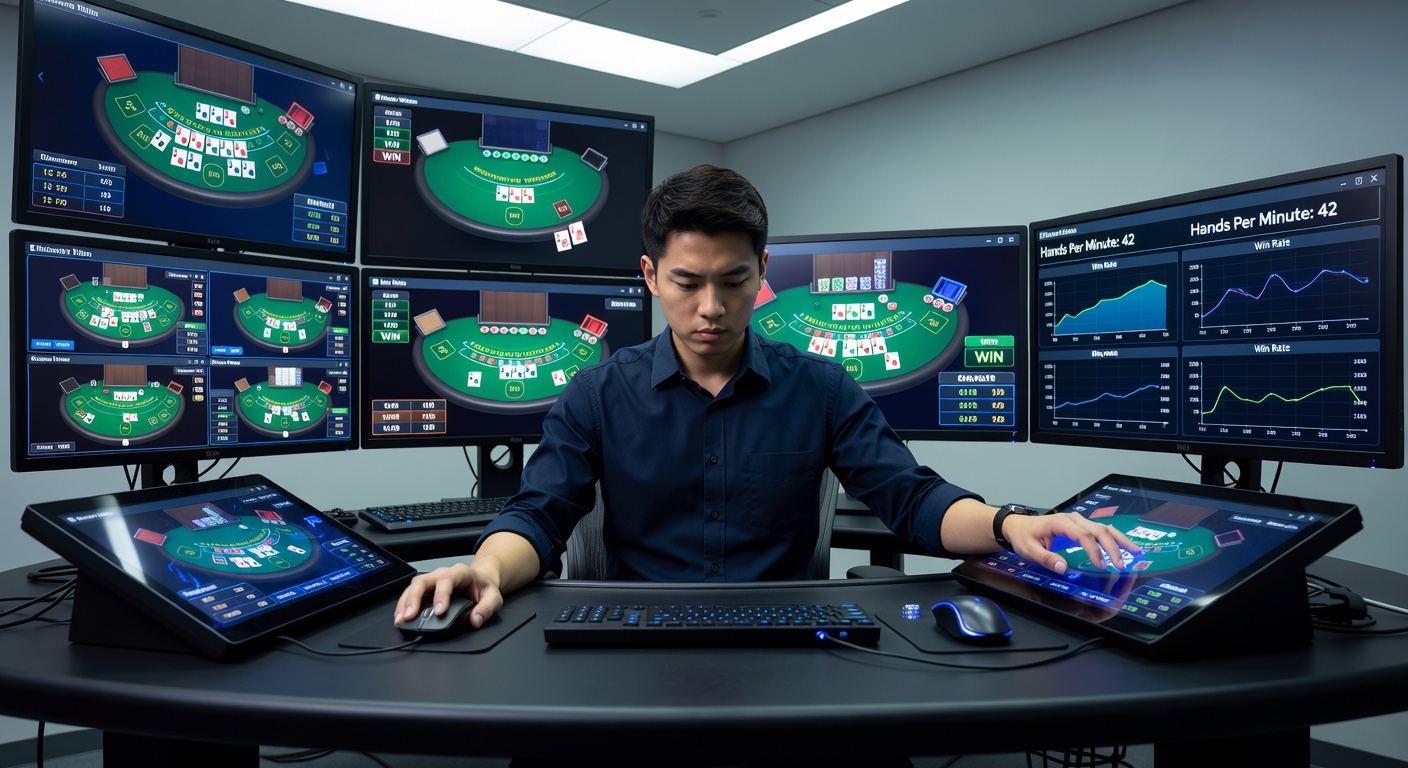 Multi-hand blackjack synchronization setup on multiple screens showing coordinated table interfaces