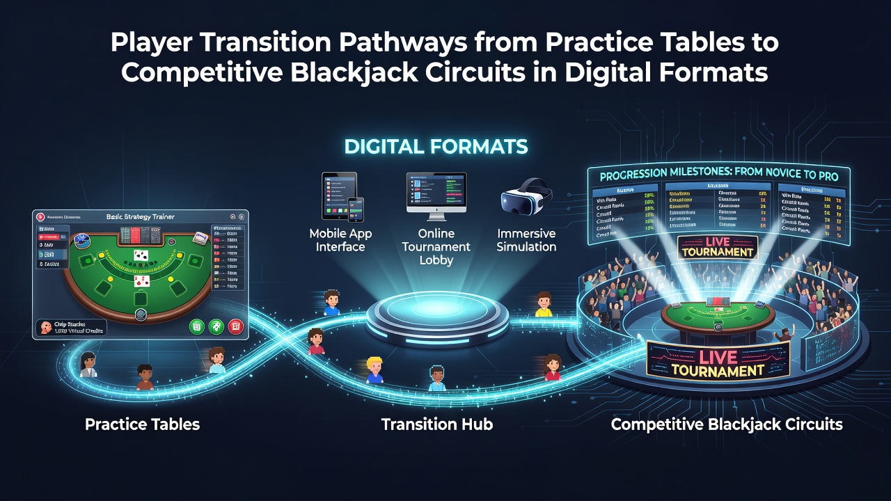 Digital blackjack practice interface showing transition from free tables to competitive modes on a mobile app