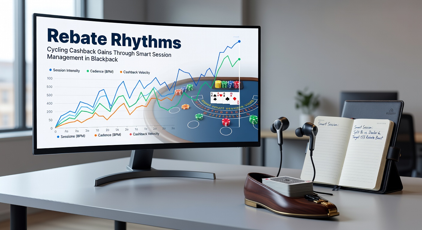 Graph showing fluctuating cashback rebates over multiple blackjack sessions, highlighting peaks in gains from optimized play cycles