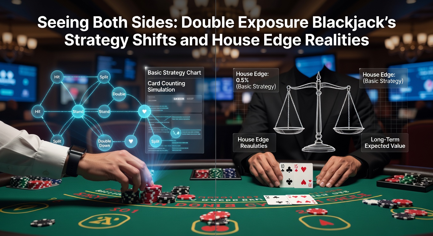 Detailed strategy chart for Double Exposure Blackjack, illustrating hit, stand, double, and split decisions based on visible dealer totals