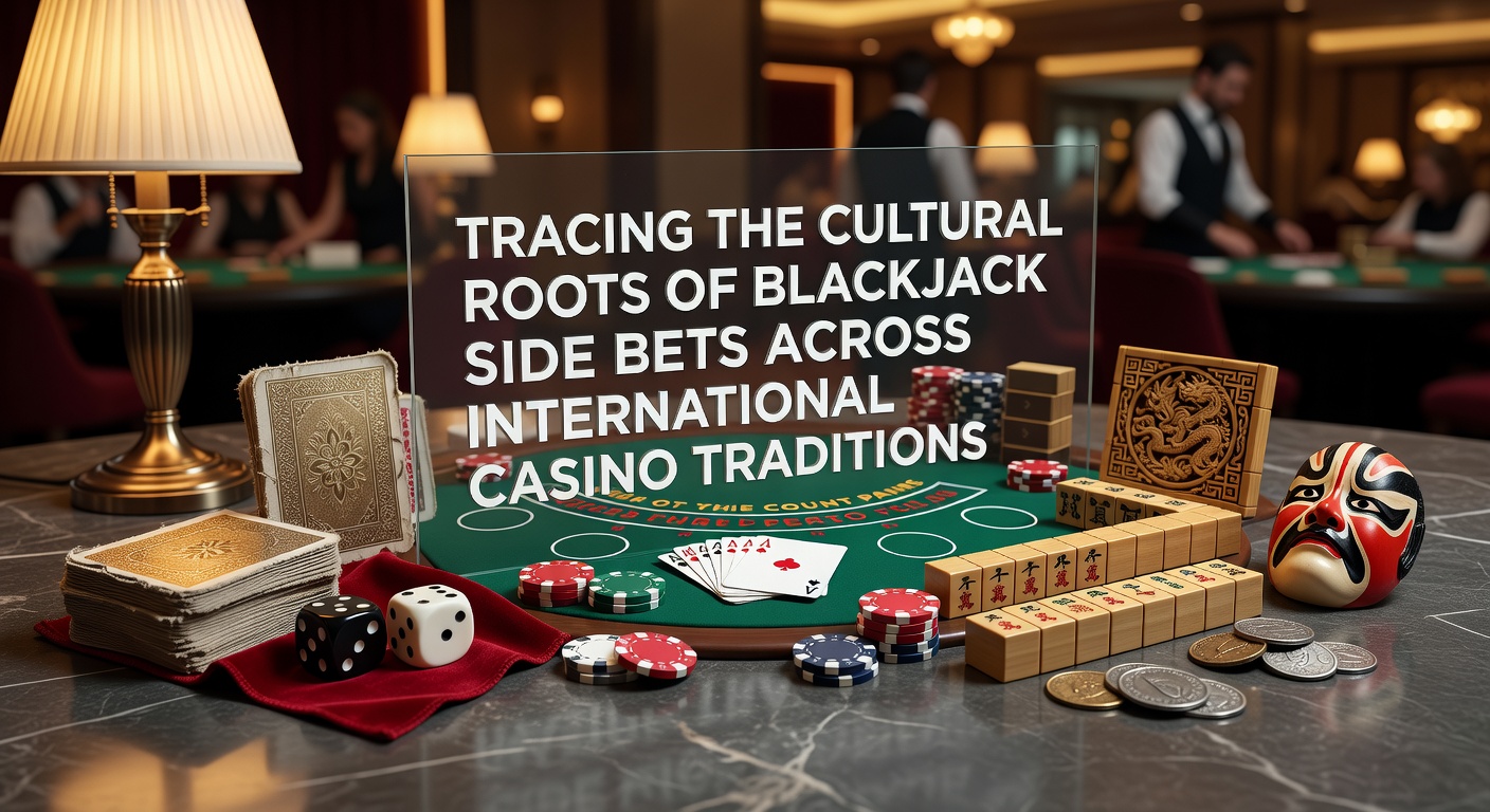 Historic blackjack table with side bet markers in a European casino setting
